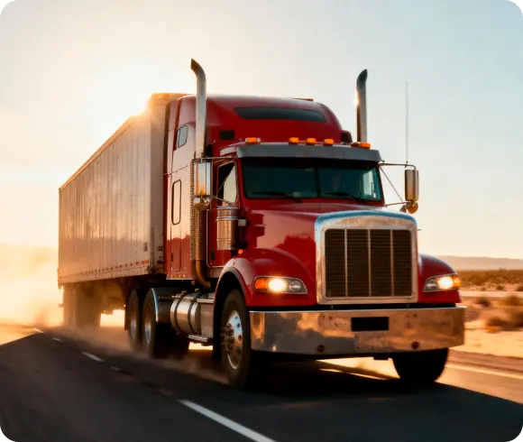 Commercial trucks lined up at a freight yard