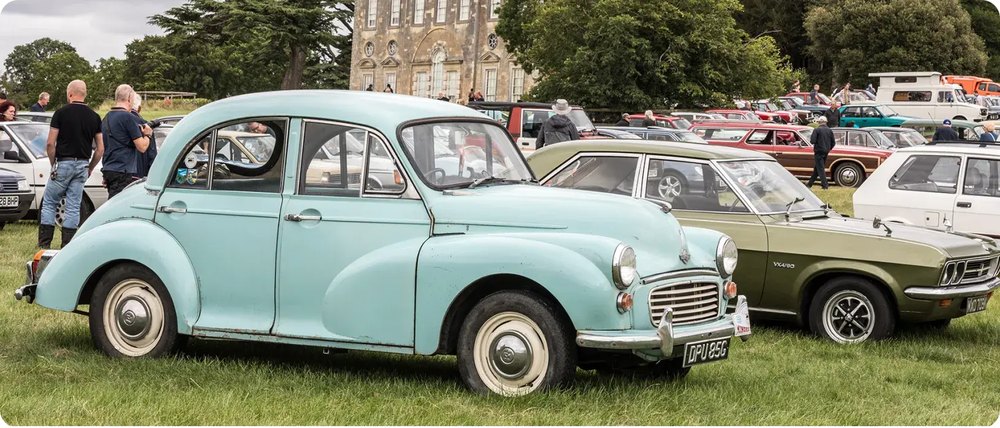 Classic and antique cars at a Maryland show requiring historic registration